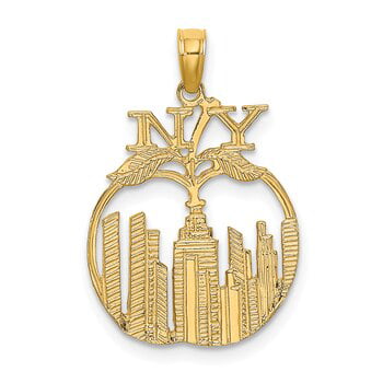 14k & Rhodium Cut-out New York Skyline In Apple Pendant 